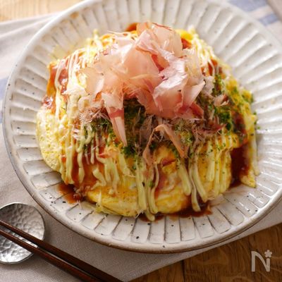 野菜たっぷり 巻かないとん平焼き とろとろ半熟たまごが最高!