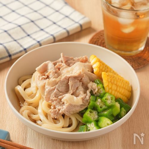 息子が完食!豚と夏野菜のぶっかけうどん