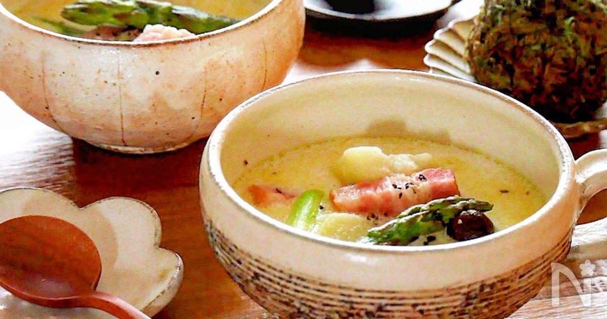 ホッと温まる！佐賀県産アスパラとベーコンのミルクスープ