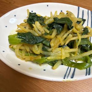wanの作ってみた!投稿(簡単♡ほうれん草ともやしのカレーナムル【10分作りおき】)