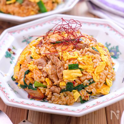 【豚こまキムチ炒飯】ほっこりおいしいおうち炒飯♡