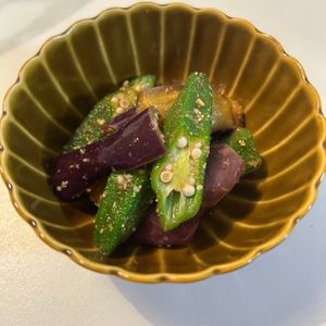 みみの作ってみた!投稿(ヘルシー和食のお惣菜🥗✨なすとオクラの胡麻和え♪)