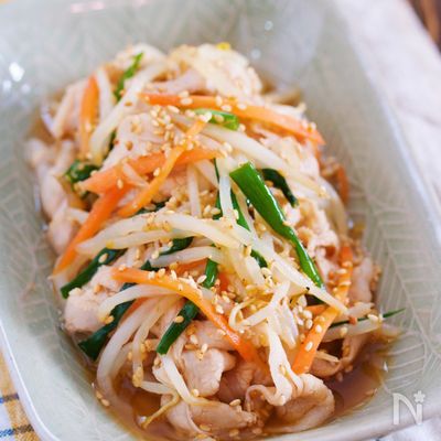 豚肉ともやしのごまポン酢和え【#作り置き#湯かけ#お弁当】