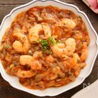 「小エビとキムチのあんかけ」エビチリ風でやさいたっぷり！