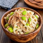 れんこんと枝豆の《マヨなし♡うまだれツナサラダ》