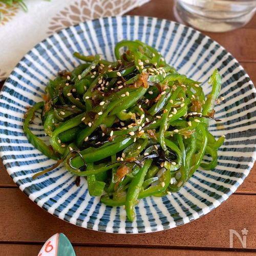 焦がし醤油が決め手!お弁当にも◎「塩昆布おかか無限ピーマン」