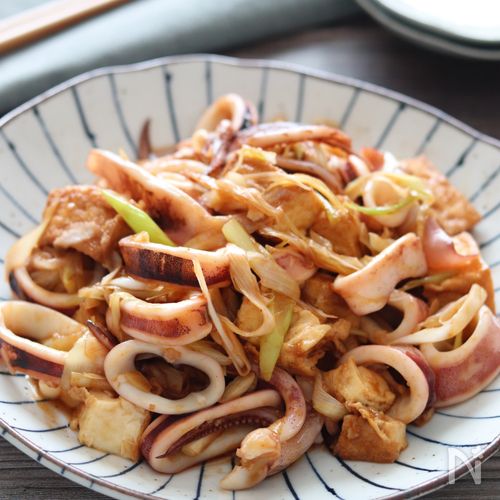 【イカと絹揚げのガーリックオイコチュ炒め】美味しすぎるー！！