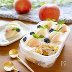 カステラで簡単♡桃のスコップケーキ