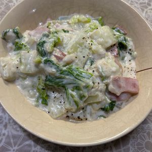 1151679の作ってみた!投稿(【白菜とベーコンのクリーム煮】ほっこり旨み♩パパッと簡単！)
