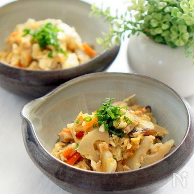 根菜たっぷりのツナ炒り豆腐（ストウブ料理）