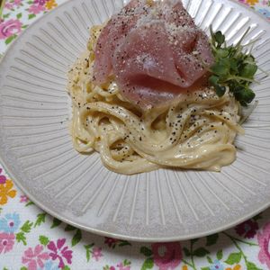 悠の作ってみた!投稿(ヘルシー*冷製カルボナーラ(生クリーム&牛乳不使用))