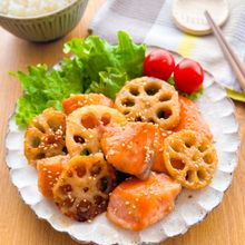【鮭と蓮根の甘辛バター照り焼き】しゃきホク美味しい！