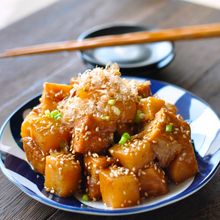 にんにく香る。厚揚げと長芋のコロコロ焼き