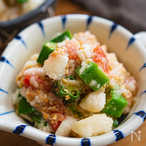 長芋とオクラの梅ツナ和え【レンジで簡単♪パパっと夏副菜】