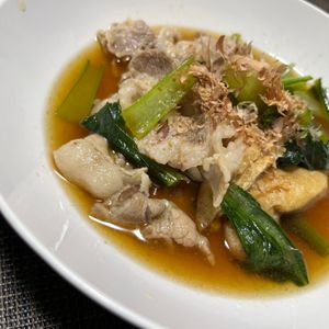 ぽちゃこの作ってみた!投稿(【小松菜と豚肉のさっと煮】5分煮るだけ！じゅわっとおいしい♪)