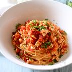 厚揚げのミートソース風パスタ