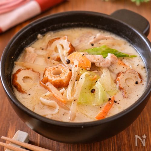 【たっぷり野菜のちゃんぽん風スープ】カット野菜ですぐできる！