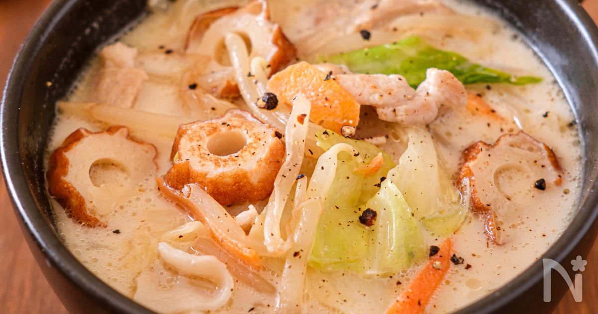 【たっぷり野菜のちゃんぽん風スープ】カット野菜ですぐできる！