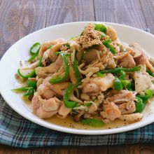 きのことピーマンと鶏肉の旨塩マヨ炒め
