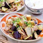 レンジで簡単♡『豚肉と厚揚げとなすの甘辛しょうが風味』
