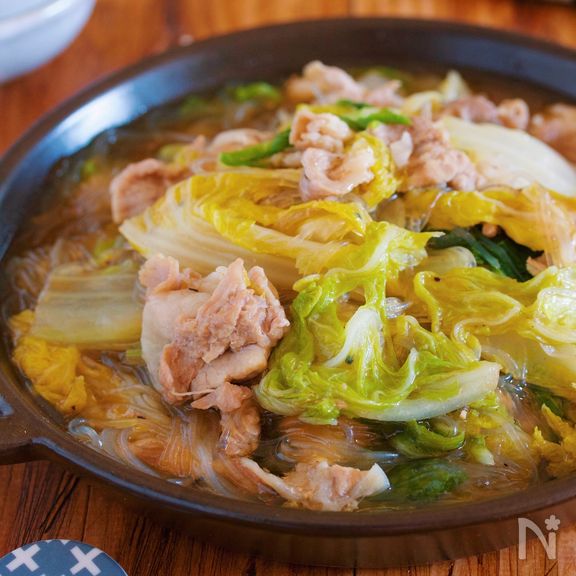 重ねて放置♪包丁不要『豚バラ白菜とはるさめの上海風とろみ煮』