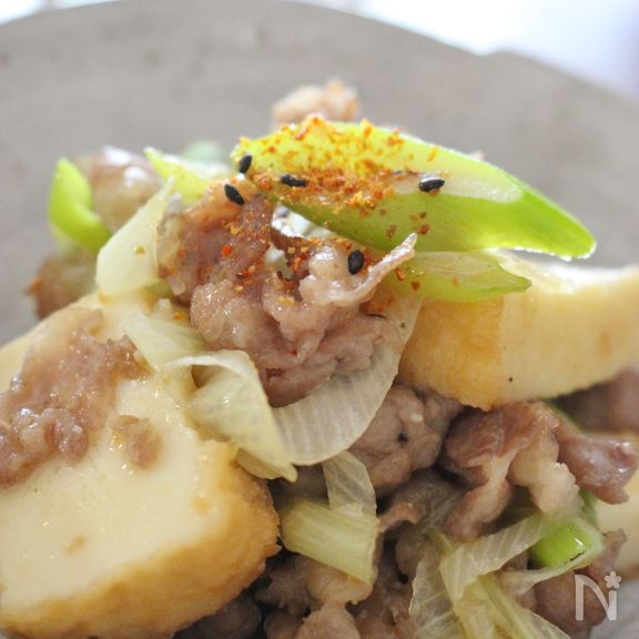 厚揚げと豚肉のゆず味噌炒め