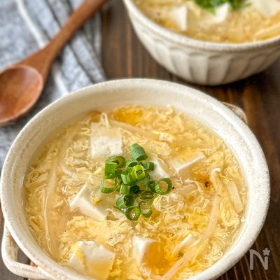 【豆腐と卵のとろとろもやしスープ】簡単!すぐできる♡