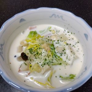 さこ　マロ美の作ってみた!投稿(和洋仕立て♪『白菜とベーコンのクリームスープ』)