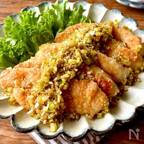 ささみ丸ごと!揚げずに簡単♪【ささみの油淋鶏風】