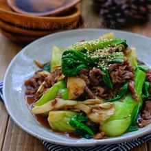 ＊牛肉と青梗菜と舞茸のにんにくオイスター炒め＊
