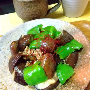 チョロリスの作ってみた!投稿(レンジだけで色鮮やかに＊とろとろ茄子とピーマンのコク旨炒め)