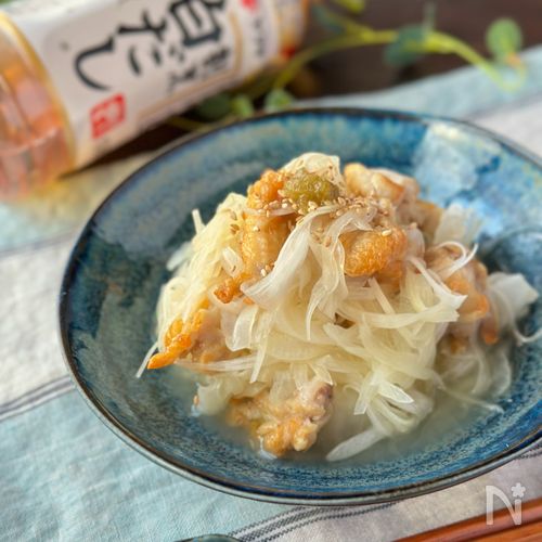 【鶏皮と新玉ねぎの柚子胡椒だし】節約/おつまみ