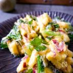 ホクホクで止まらない！さつま芋と小松菜かき揚げ