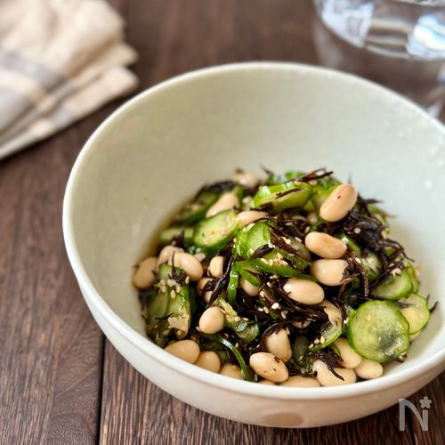 材料3つ満足副菜！《ひじきときゅうりと大豆のサラダ》