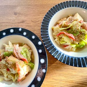 グリーンラテの作ってみた!投稿(レンジで作る♩厚揚げとキャベツの旨とろ煮)