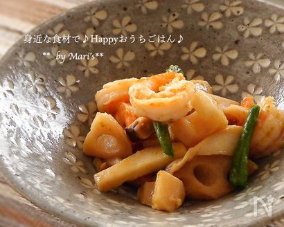 お正月にも♪決め手はポン酢〜根菜と海老の柚子胡椒マヨ炒め〜