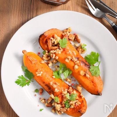 野菜でご馳走!メープルナッツかぼちゃソテー