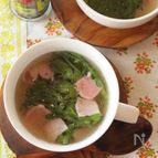 だし香る　ベーコンと春菊の和風スープ