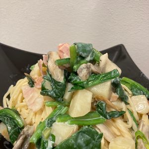 すみれの作ってみた!投稿(ほうれん草とじゃがいもの豆乳クリームパスタ)