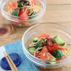 【豆腐干】トマトときゅうりのサラダ☆ゆずこしょうポン酢風味