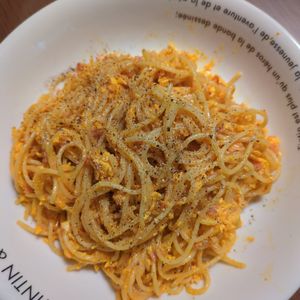 たりおの作ってみた!投稿(【赤いペペたま】10分で旨辛やみつきパスタ♪)