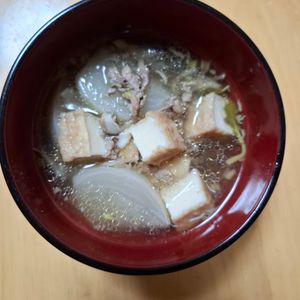 728185の作ってみた!投稿(豚肉と厚揚げと季節野菜のおかずスープ)