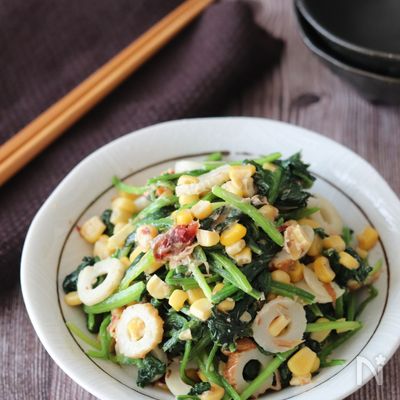 【ほうれん草とちくわコーンのおかかマヨ炒め】美味しすぎるー！