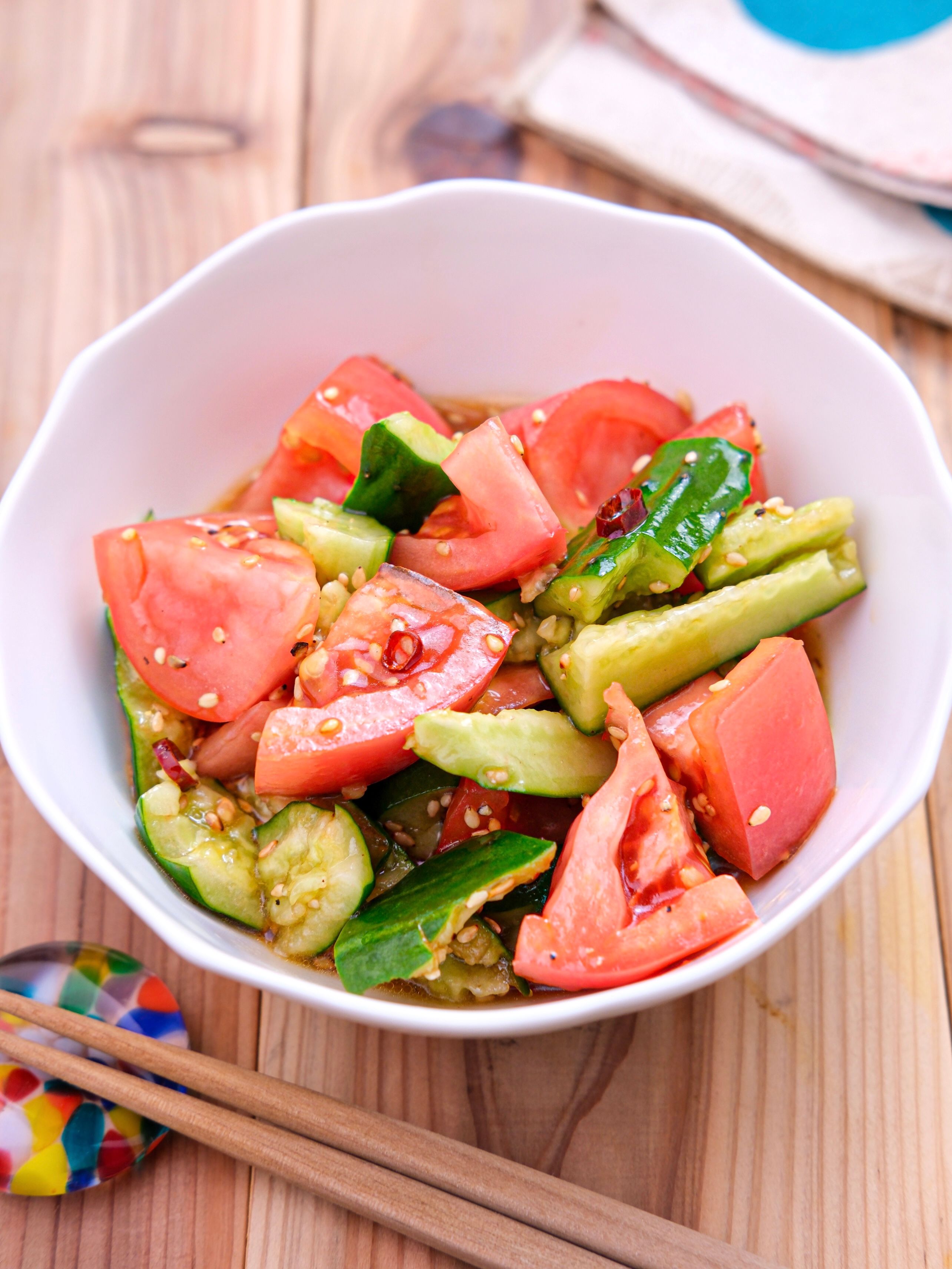 きゅうりとトマトの中華風サラダ】サッと和えるだけ♪ | レシピサイトNadia