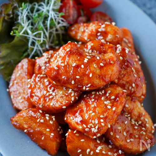 ほくシャキ旨♡『長芋とささみの甘辛ヤンニョム』ご飯進む!