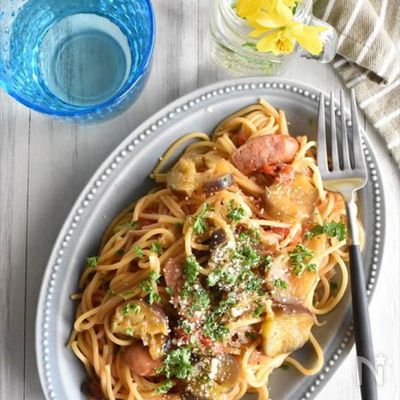 フライパン一つで♪ナスとトマトの夏パスタ