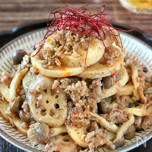 レンチン5分で【レンコンしめじの麻婆肉味噌】