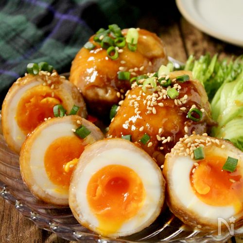 甘辛焼肉のたれでやみつき!半熟たまごの肉巻き