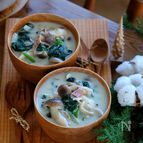 15分完成！米粉でとろみ【ほうれん草としめじの豆乳シチュー】