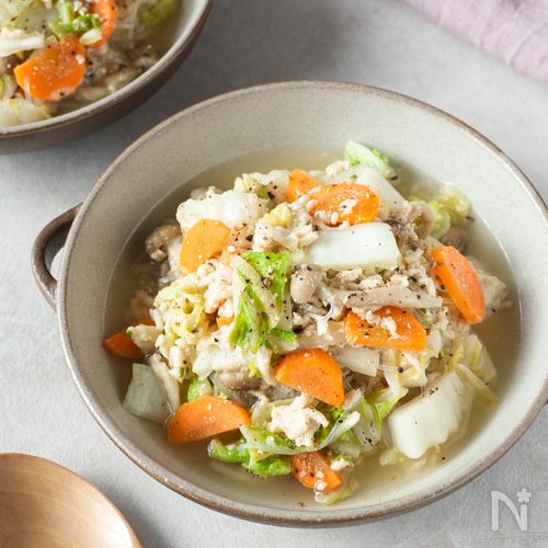 電子レンジで簡単♪【たっぷり野菜と春雨のスープ煮】